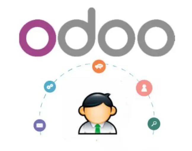 Odoo logo over faceless cartoon of man