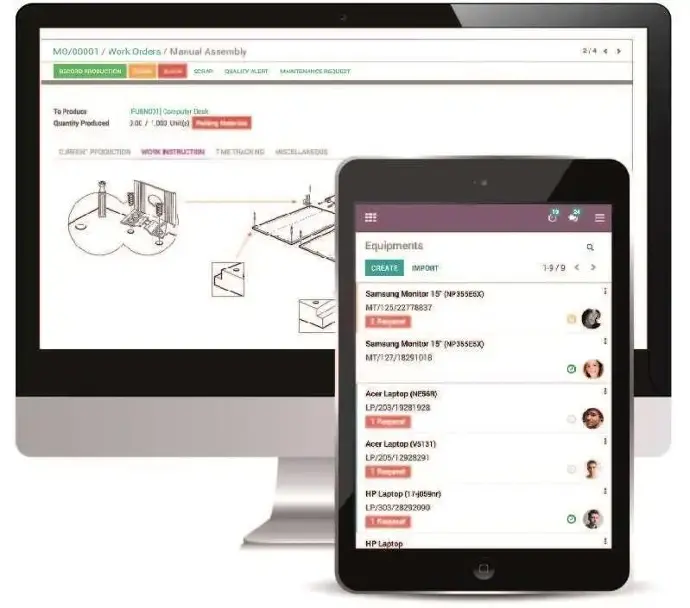 Tablet and computer monitor showing Odoo