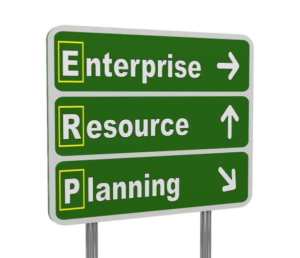 Green traffic sign that says Enterprise Resource Planning